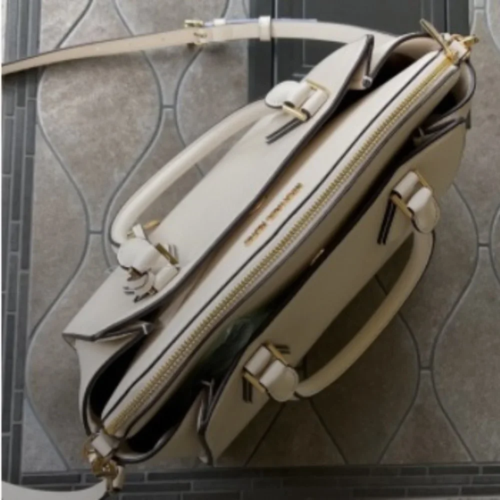 Michael Kors Daria Large Satchel Bag Leather Light Cream - Picture 4 of 15